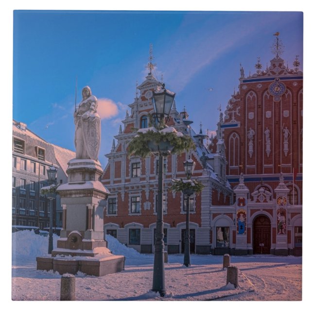 Riga Rathausplatz im Winter Keramik Tile Fliese (Vorderseite)