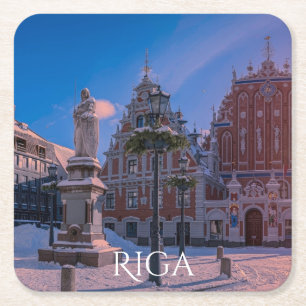 Riga Rathausplatz im Winter Square Paper Coast Rechteckiger Pappuntersetzer