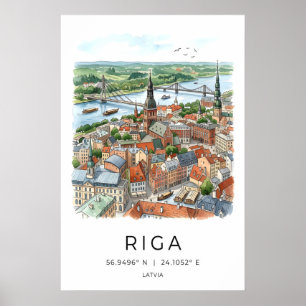 Riga Skyline Kunst Druck Wasserfarbe Stadtansicht Poster
