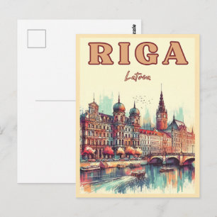 Riga Stadt, Lettland baltische Kultur Vintage-Gesc Postkarte