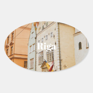 Riga-Stadtpanorama Flexibles Foto-Magnet Ovaler Aufkleber