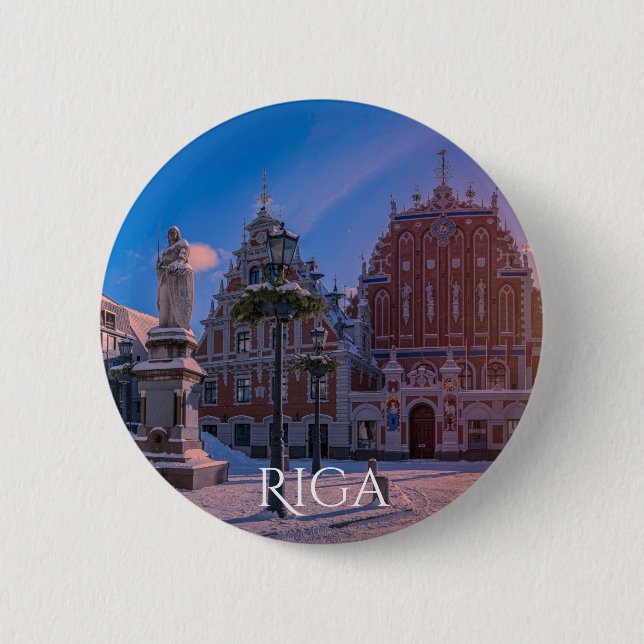 Riga Town Hall Platz im Winter Button (Vorderseite)