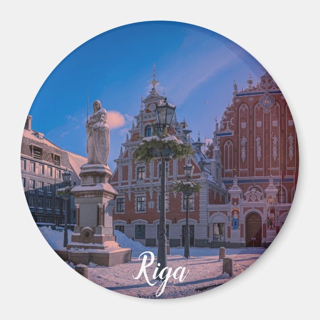 Riga Town Hall Platz im Winter Square Magnet (Vorne)