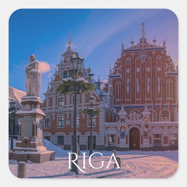 Riga Town Hall Square im Winter Square Sticker (Vorderseite)