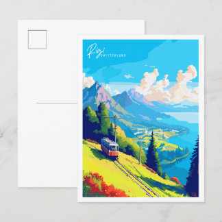 Rigi Schweiz Vintage Reise Illustration Postkarte