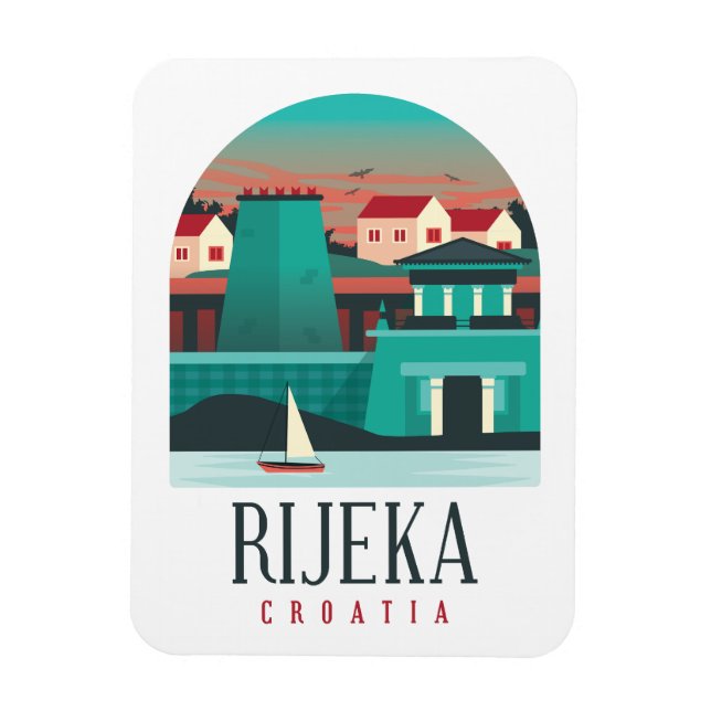 Rijeka Croatia Vintag Minimal Foto Magnet (Vertikal)