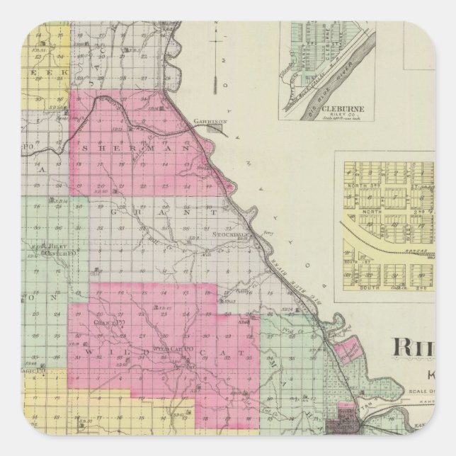 Riley Landkreis, Kansas Quadratischer Aufkleber (Vorderseite)