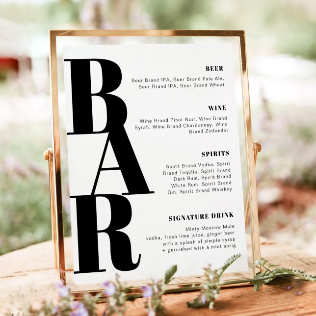 RILEY Modern Bold Wedding Bar Menu Poster (Von Creator hochgeladen)