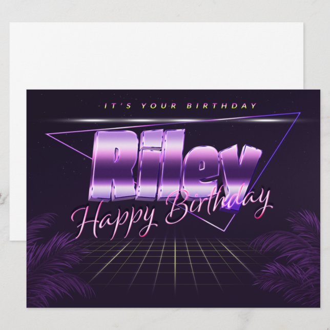Riley Nom Prénom lila retro Carte Anniversaire (Devant / Derrière)