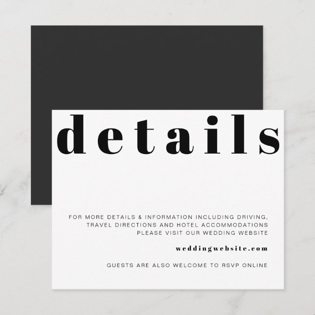 RILEY Retro Bold Modern Wedding Details Card Einladung (Vorne/Hinten)