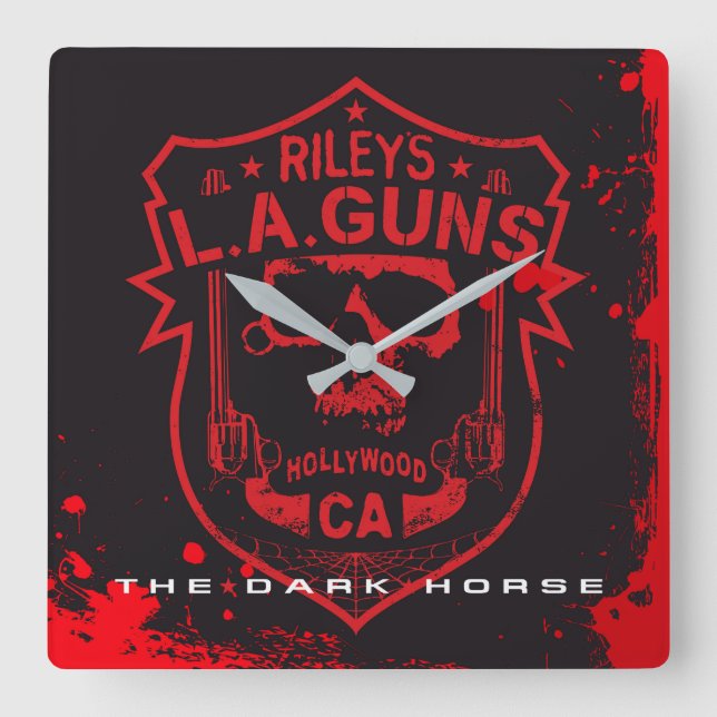 Rileys L.A.GUNS Red & Black Marble Vinyl Art Quadratische Wanduhr (Vorderseite)