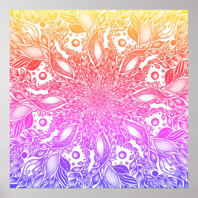 Rinbow ombre leaf mandala canvas print poster (Vorne)