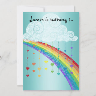 RINBOWS UND HERZSCHUTZ BLAUER KINDER PARTY EINLADUNG