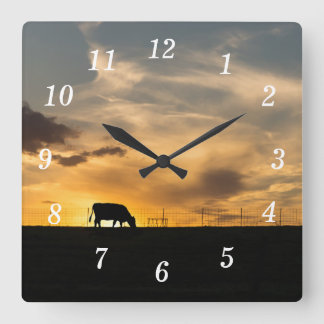 Rind Sunset Silhouette Wall Clock Quadratische Wanduhr