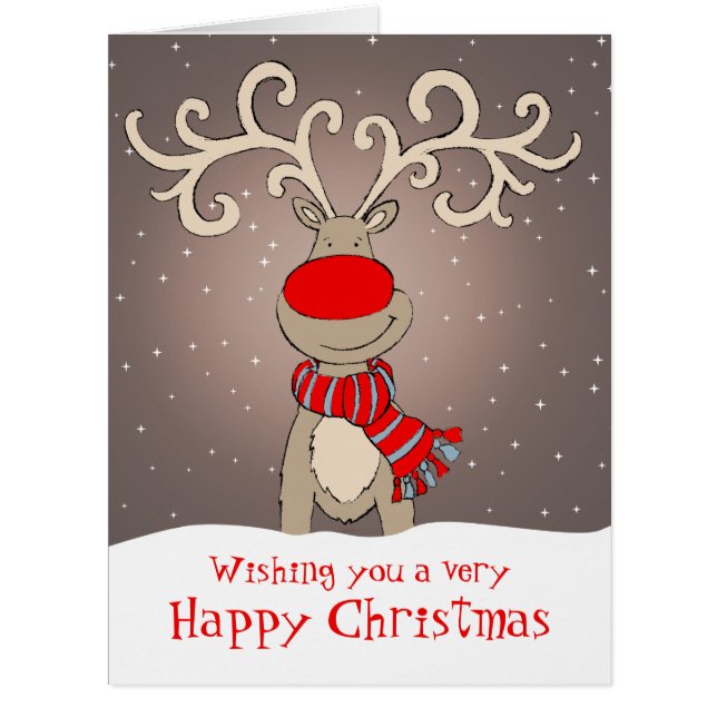 Rinder avec le nez rouge carte de Noël grand gris (Devant)