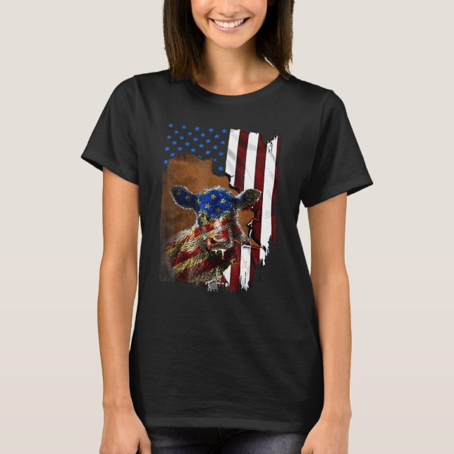 Rinder-Flagge Amerika 4. Juli T-Shirt (Vorderseite)