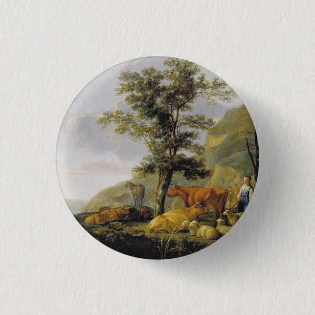 Rinder in der Nähe des Flusses Aelbert Cuyp Button (Vorderseite)