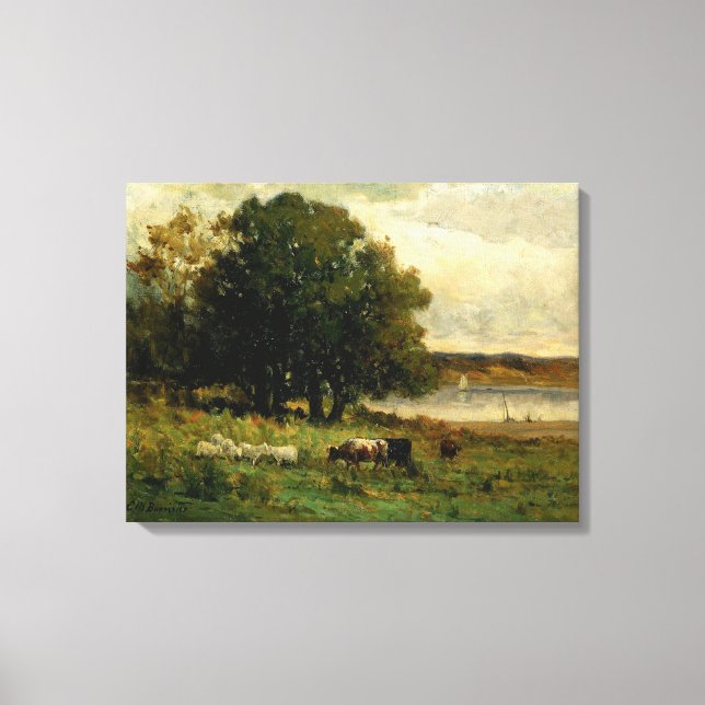 Rinder in der Nähe des Flusses Edward Mitchell Ban Leinwanddruck (Vorderseite)
