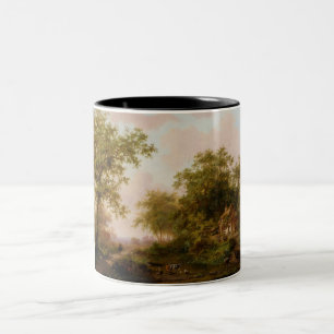 Rinder in einer Sommerlandschaft Zweifarbige Tasse