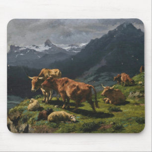 Rinder und Schafe in einer alpinen Landschaft Mousepad