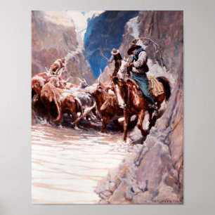 Rinder zusammentreiben in der westlichen Kunst von Poster
