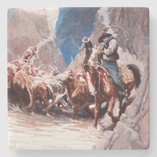 Rinder zusammentreiben in der westlichen Kunst von Steinuntersetzer