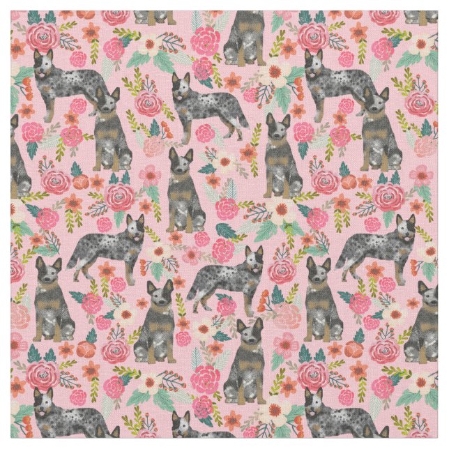 Rinderhund rosa Blüten Stoff (Nahaufnahme)