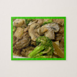 Rindfleisch, Brokkoli und Pilzstickerei