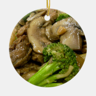 Rindfleisch, Brokkoli und Pilzstickerei Keramik Ornament