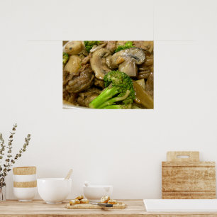 Rindfleisch, Brokkoli und Pilzstickerei Poster