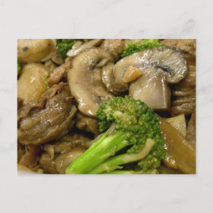 Rindfleisch, Brokkoli und Pilzstickerei Postkarte