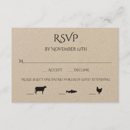 Rindfleisch Hühnchen 3 Entree Choice Wedding RSVP Karte
