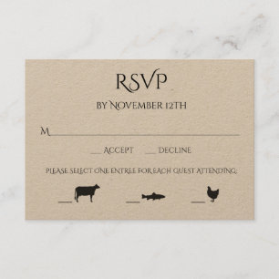 Rindfleisch Hühnchen 3 Entree Choice Wedding RSVP Karte