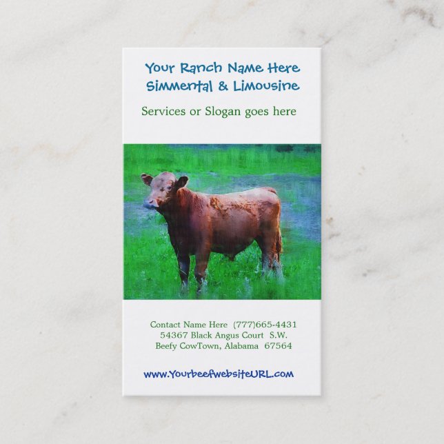 Rindfleisch-Ranch-Vieh-Landwirtschaft Visitenkarte (Vorderseite)
