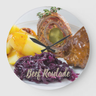 Rindfleisch Roulade mit Kartoffeln und rote Kohlk Große Wanduhr