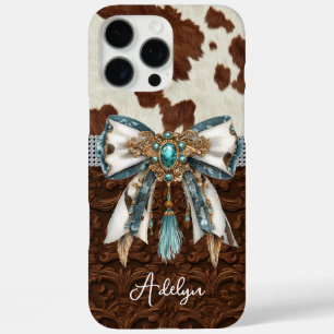 Rindleder Braunes Leder Juwelen Bogen iPhone 16 Pro Max Hülle