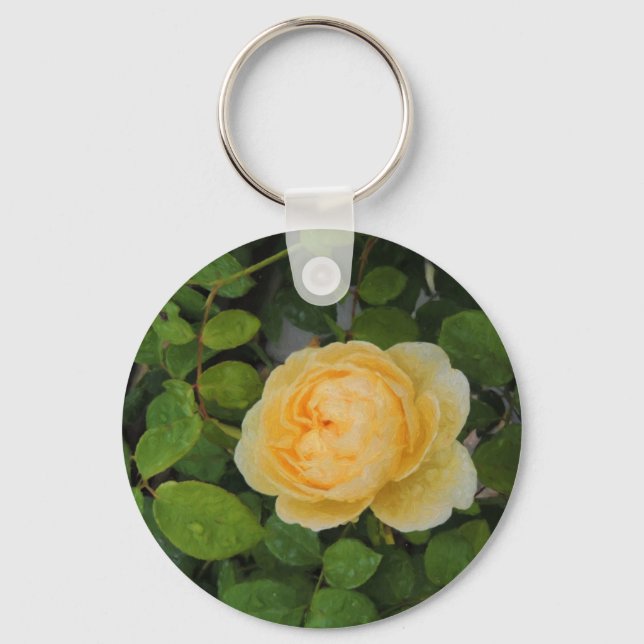 Rindropfen auf Gelben Rose Schlüsselanhänger (Vorderseite)