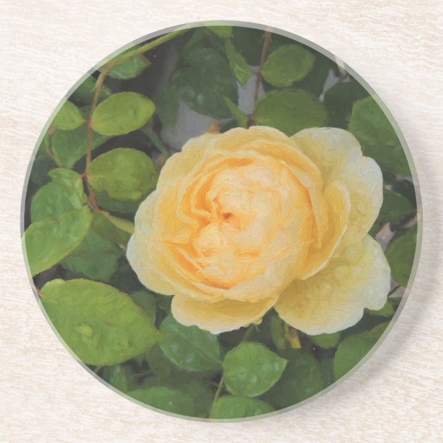 Rindropfen auf Gelben Rose Untersetzer (Vorne)