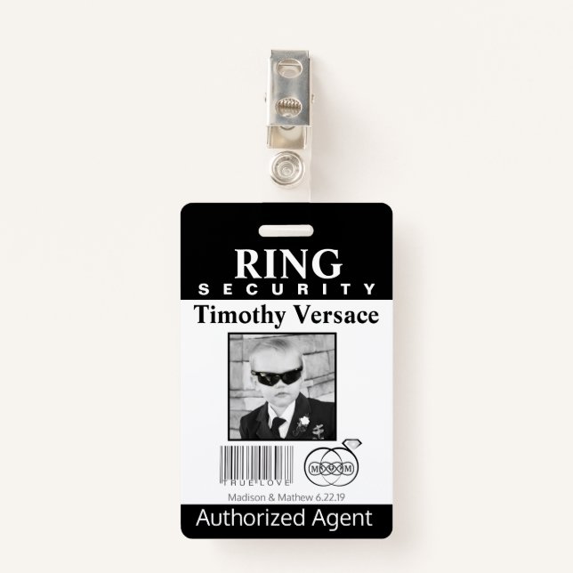Ring Bearer Security Abzeichen Ausweis (Vorderseite mit Klammer)