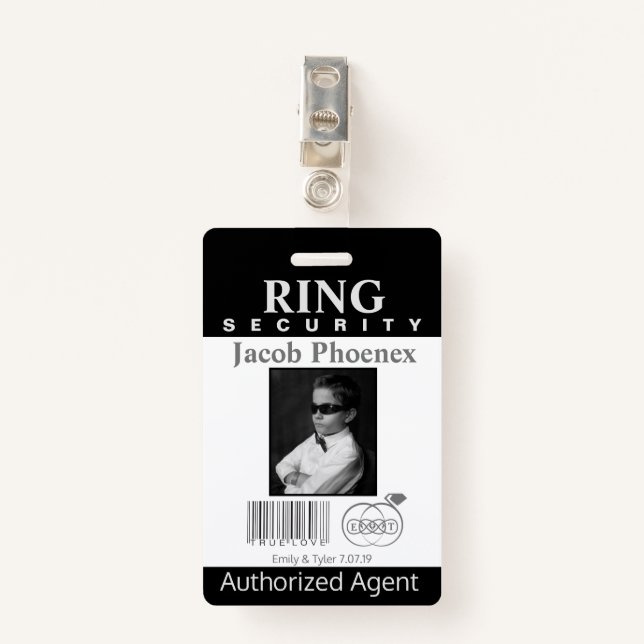 Ring Bearer Security Abzeichen Ausweis (Vorderseite mit Klammer)