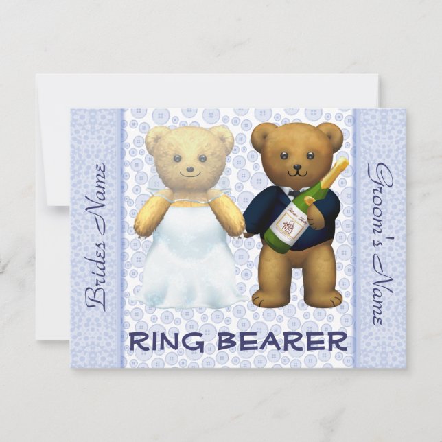 Ring Bearer - Teddy Bears Blue Wedite Einladung (Vorderseite)