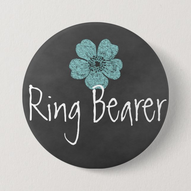 Ring Bearer Wilde Aquamarine Rose Chalkboard Button (Vorderseite)