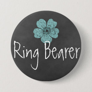 Ring Bearer Wilde Aquamarine Rose Chalkboard Button