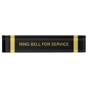 Ring Bell für Service Desk Name Plate Black Gold Namensplakette