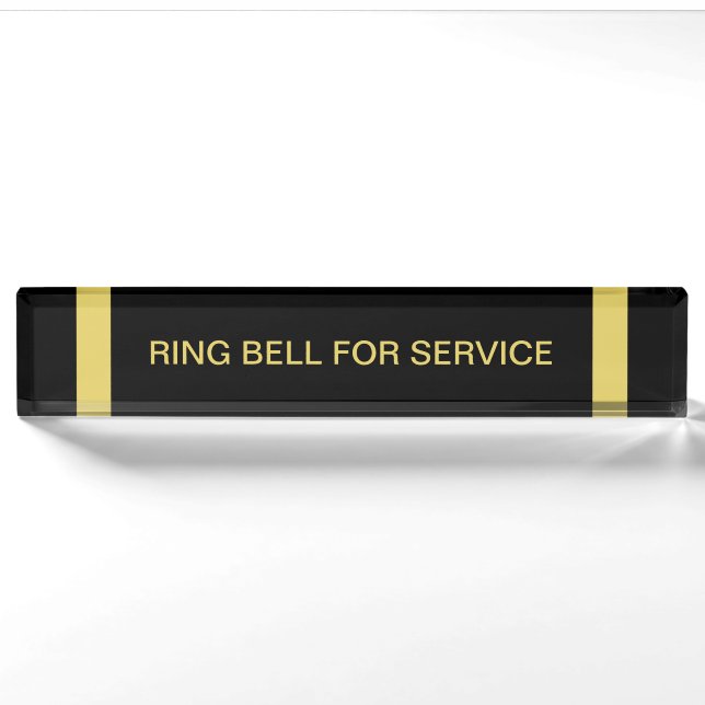 Ring Bell für Service Desk Name Plate Black Gold Namensplakette (Vorderseite)