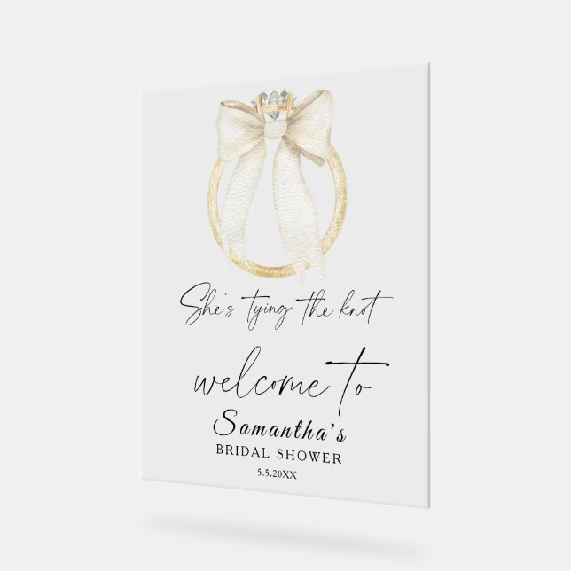 Ring Bow She's tying the knot Bridal Welcome Acrylschild (Winkel)