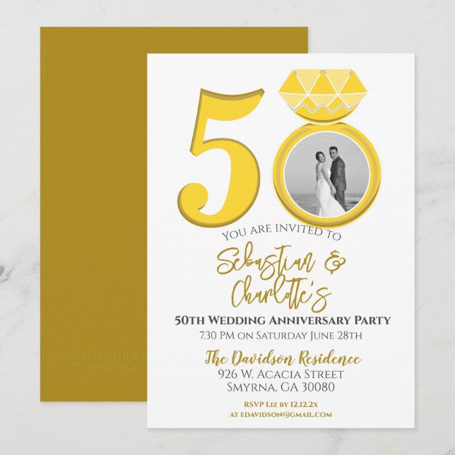 Ring Foto zum 50. Hochzeitstag Einladung (Vorne/Hinten)