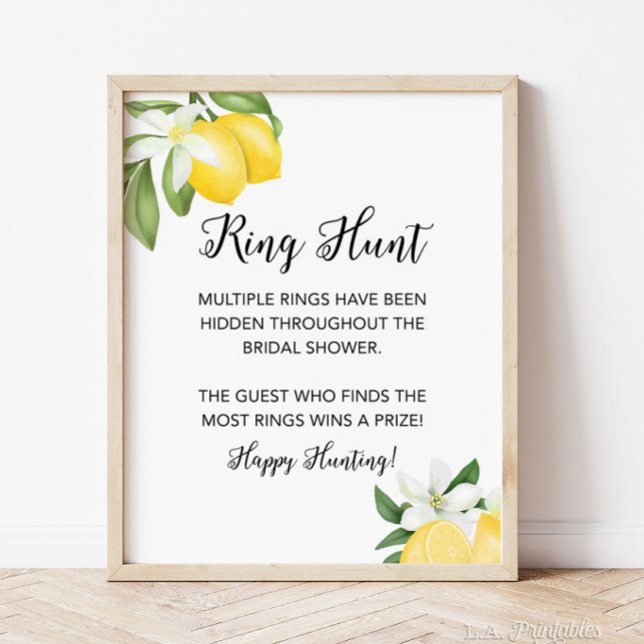 Ring Hour Lemon Citrus Brautparty Sign Poster (Ring Hunt Bridal Shower Game Sign, Lemon Citrus Theme)