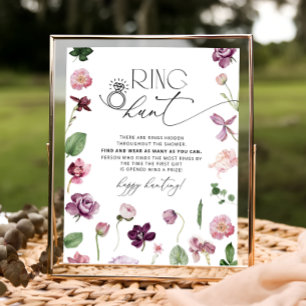 Ring Hunt Florales Hochzeitsdusche-Spielschild Poster