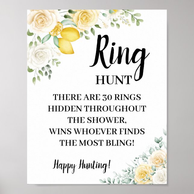 Ring Hunt Lemons & Roses Bridal Shower Game Sign Poster (Vorne)